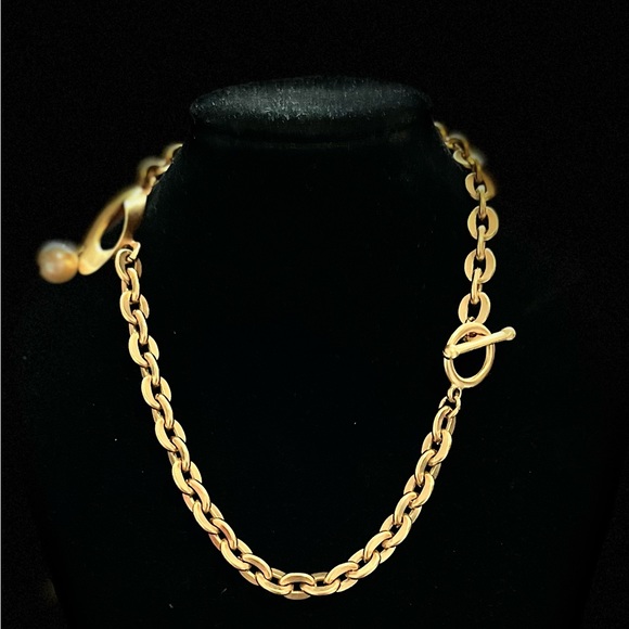 Maxine Denker Pearl Necklace Couture Designer Choker signed Matte Gold Tone 90’s - Picture 2 of 6